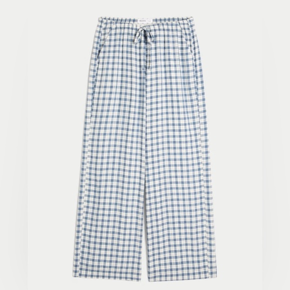 New Hollister Women’s Pull on Blue & White Gingham Slub Pants XXLarge Long Lined - Picture 4 of 7